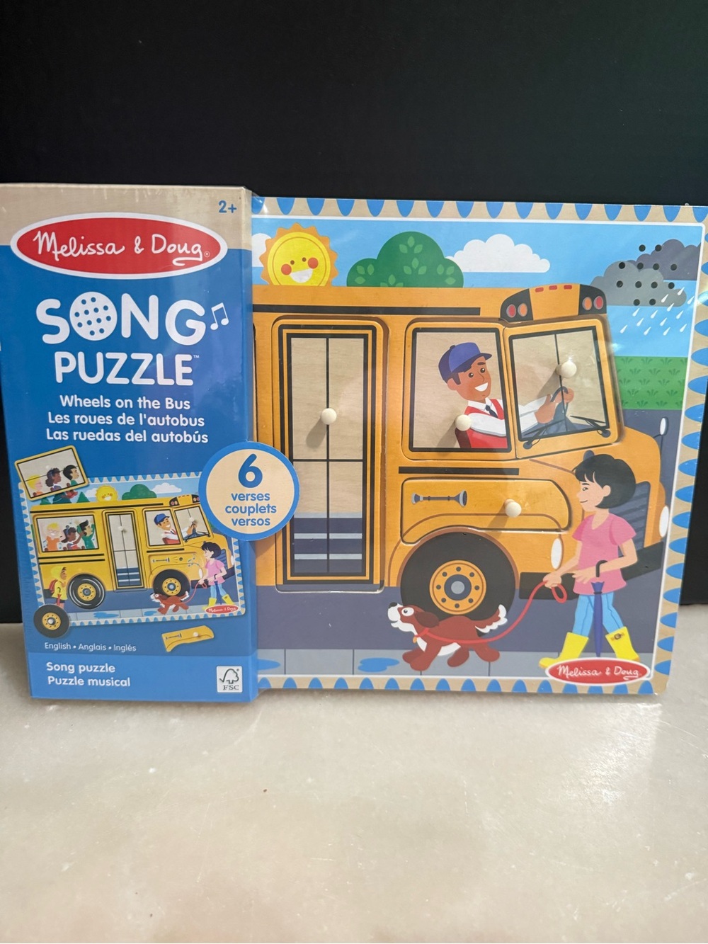 Melissa & Doug Wooden the Wheels on the Bus Transportation Sound Puzzle 6-Verses